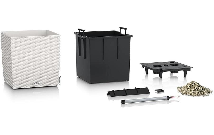LECHUZA CUBE Cottage 50 Pflanzkübel – 49 × 49,5 × 49 cm, 61 l – Kunststoff, weiss