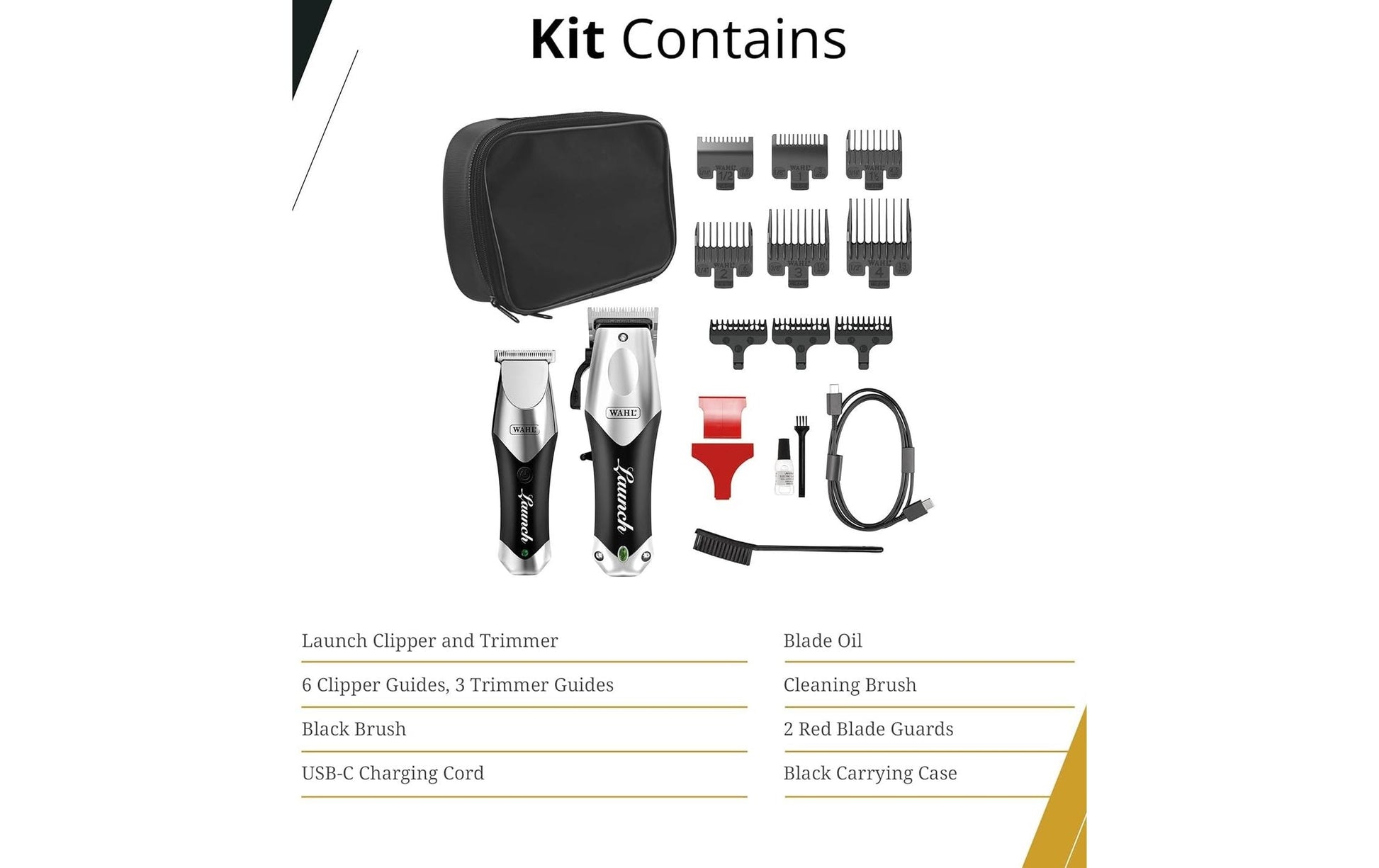 Wahl Haarschneider-Set Launch – Akku 150 min, USB-Ladung, Schnittlänge 1,5–13 mm – Schwarz, Silber