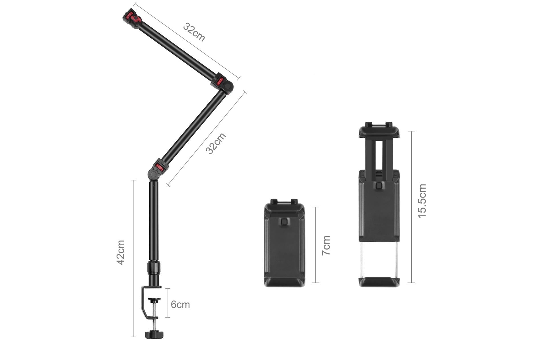 Puluz Overhead Tisch-Gelenkarm – Aluminium, 120 × 110 × 360 mm – Schwarz