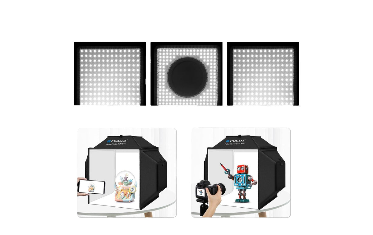 Puluz Fotostudio 400 × 400 mm – LED-Beleuchtung – Schwarz/Weiss