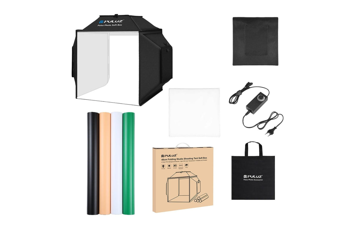 Puluz Fotostudio 400 × 400 mm – LED-Beleuchtung – Schwarz/Weiss