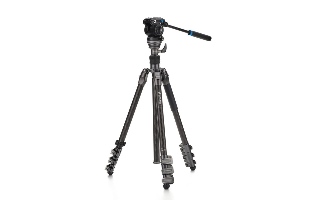 Benro Video-Dreibeinstativ – Carbon, 178,6 cm ausgefahren – 2,5 kg Traglast – 1/4" Gewinde – Schwarz