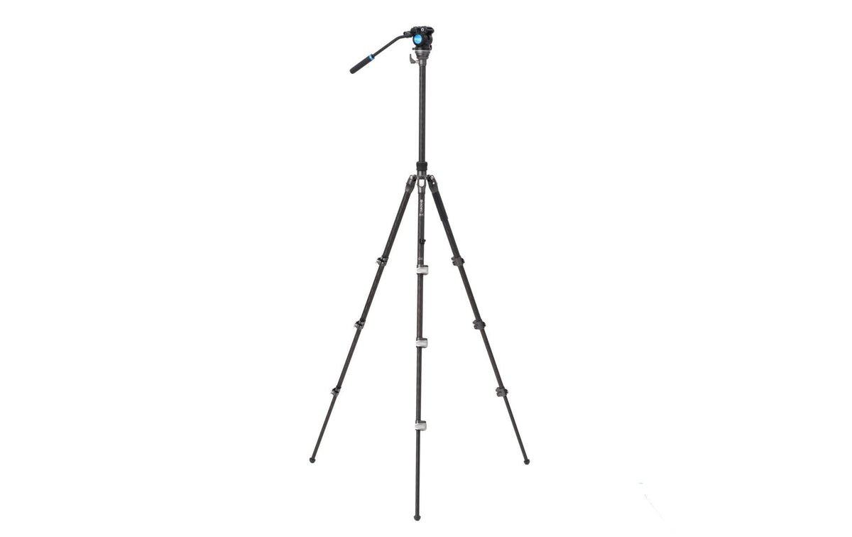 Benro Video-Dreibeinstativ – Carbon, 178,6 cm ausgefahren – 2,5 kg Traglast – 1/4" Gewinde – Schwarz