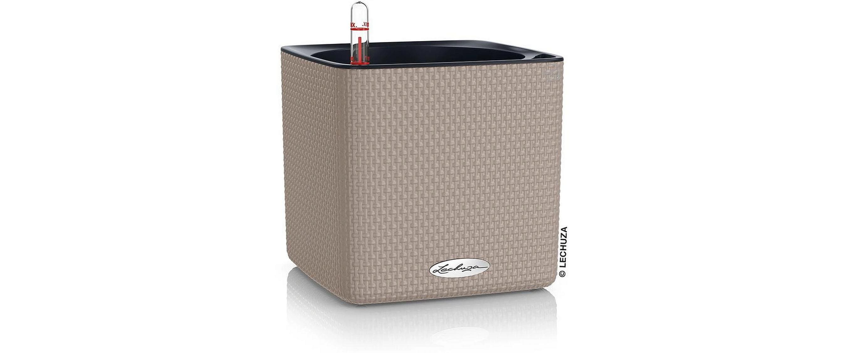 LECHUZA CUBE Color 16 Pflanzkübel – 700 ml – Kunststoff, sandbraun – automatische Bewässerung