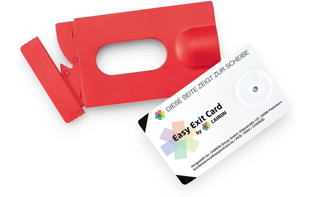 Easy Exit – Card Rettungswerkzeug – Nothammer, Gurtenschneider – Rot
