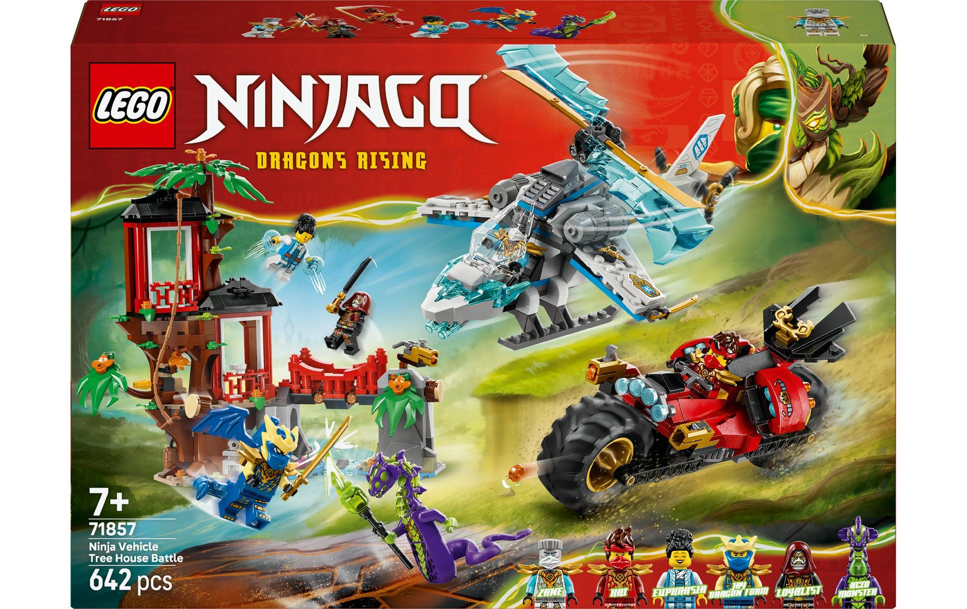 LEGO NINJAGO Showdown am Baumhaus mit dem Ninja-Bike Bauset – 642-teilig – 26,2×7,1×38,2 cm – ab 7 J.