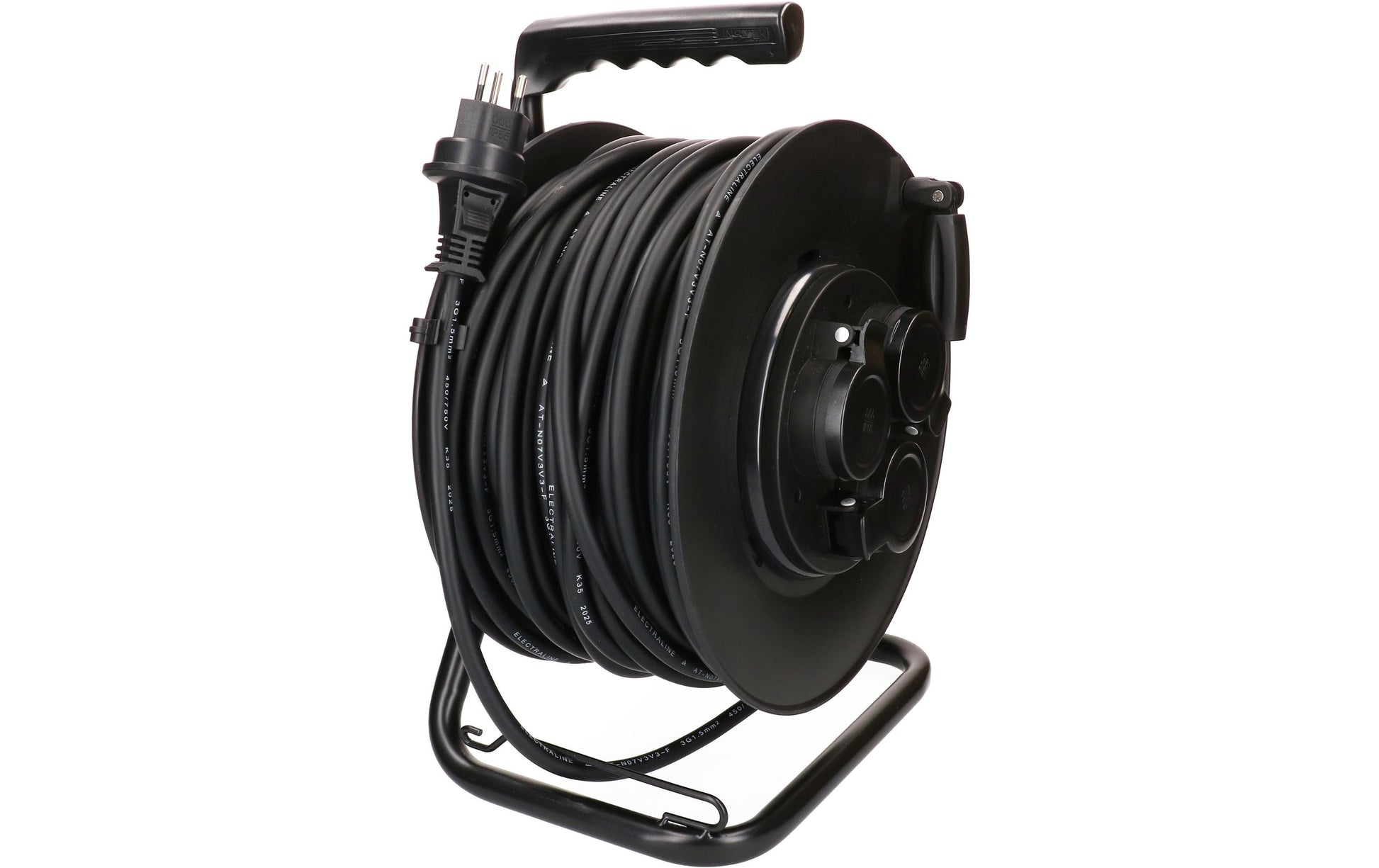 Max Hauri AG Max Hauri Kabelrolle, 50 m, 3×T13, IP44, Thermoschutz, Drehkontakt – Schwarz