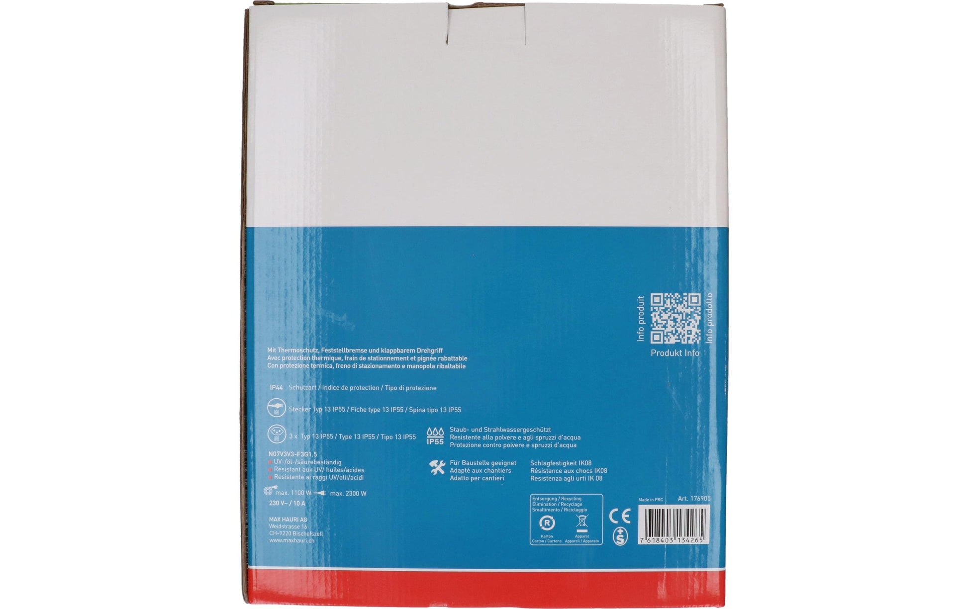 Max Hauri AG Max Hauri Kabelrolle, 50 m, 3×T13, IP44, Thermoschutz, Drehkontakt – Schwarz