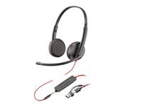 Poly Blackwire 3225 Office-Headset – Over-Ear, Stereo, Kabelgebunden, 3,5 mm Klinke + USB-C, Schwarz