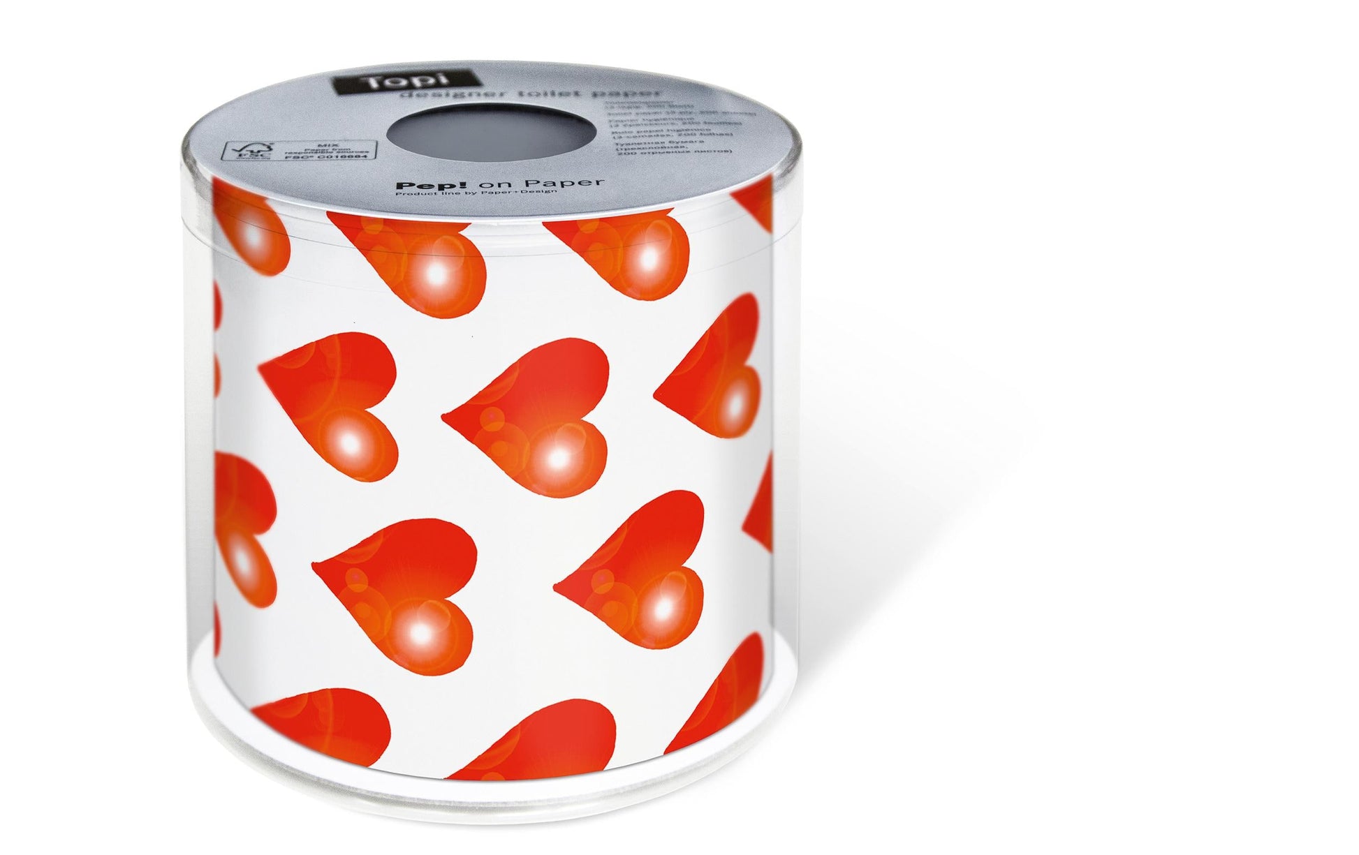 Paper + Design Motiv-Toilettenpapier – 3-lagig, Motiv Hearts, 200 Blatt/Rolle – 1 Rolle