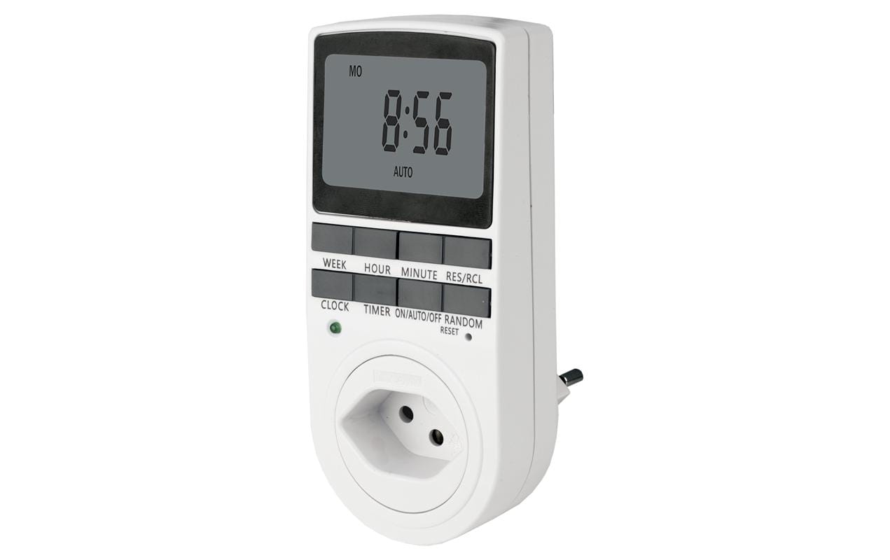 Steffen Digitale Zeitschaltuhr (DIN-Schiene) – 10 Programme, grosses Display, IP20, Steckdose – Weiss