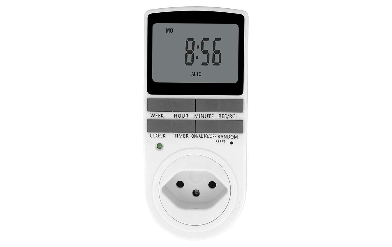 Steffen Digitale Zeitschaltuhr (DIN-Schiene) – 10 Programme, grosses Display, IP20, Steckdose – Weiss