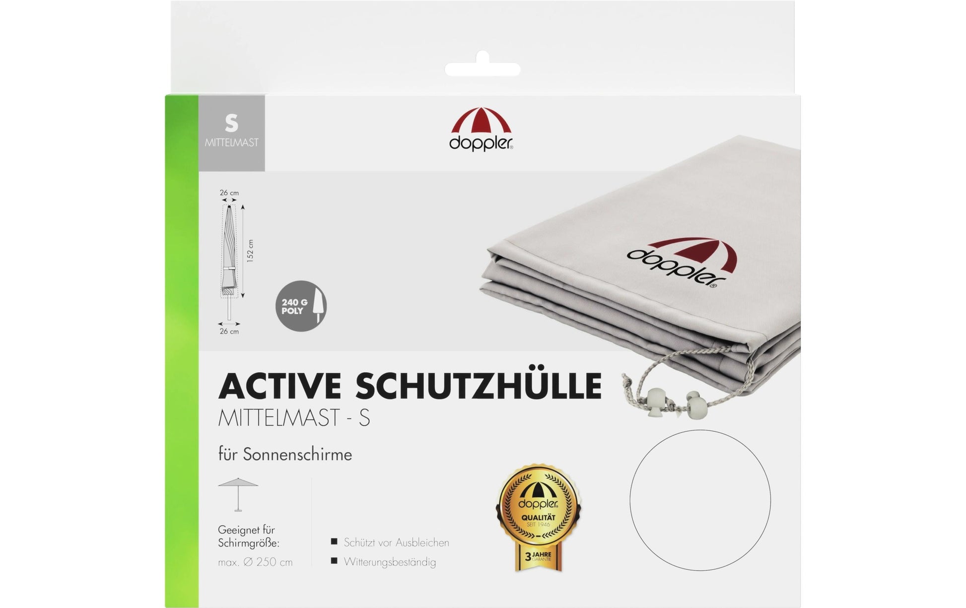 Doppler Active Schutzhülle für Sonnenschirm – 100D Nylon – Grau – Ø 2500 × 1520 mm