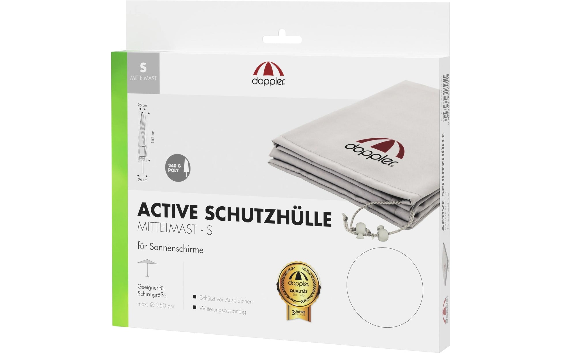 Doppler Active Schutzhülle für Sonnenschirm – 100D Nylon – Grau – Ø 2500 × 1520 mm