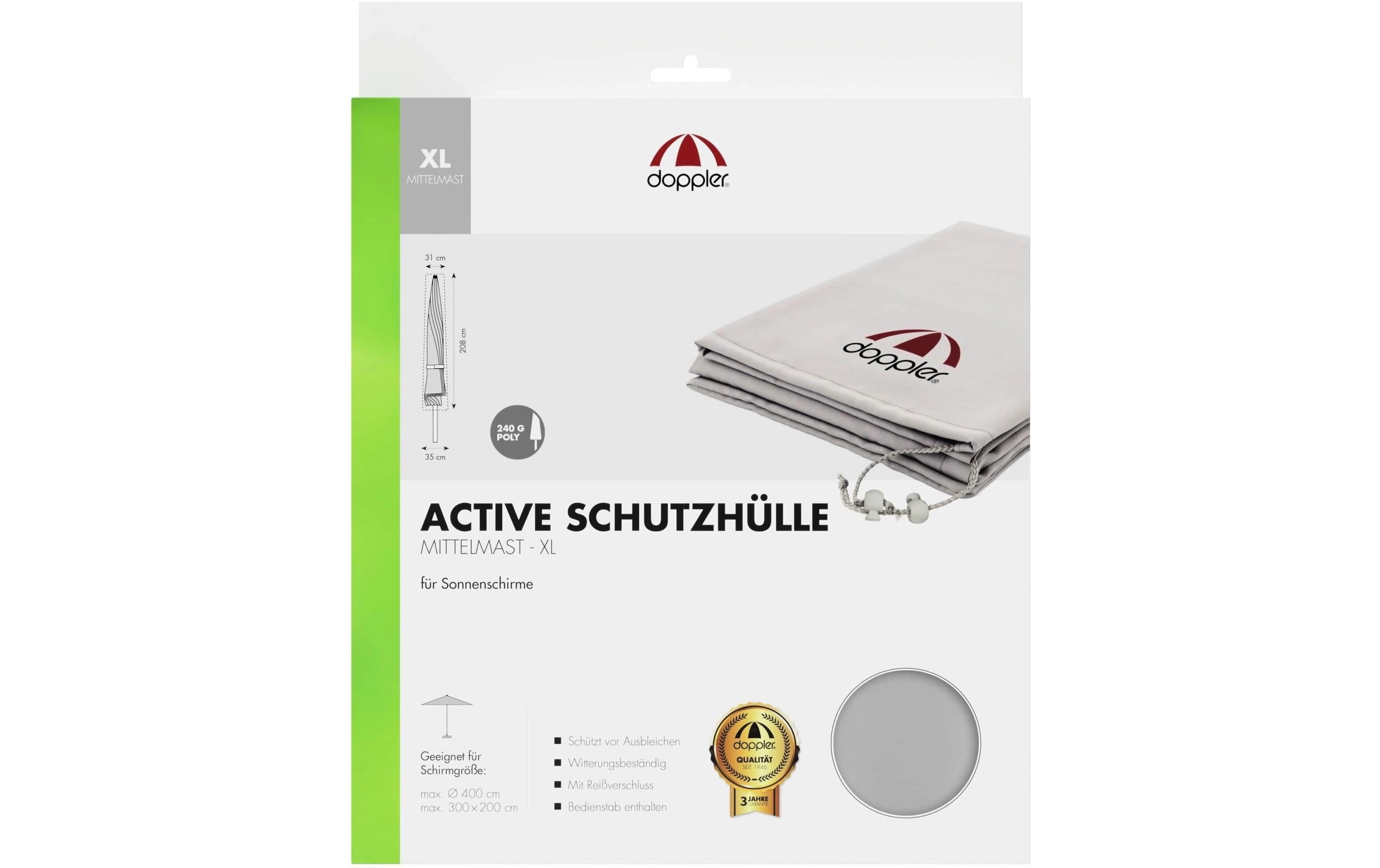 Doppler Schutzhülle – Ø 400 cm, L 208 cm – grau – Polyester