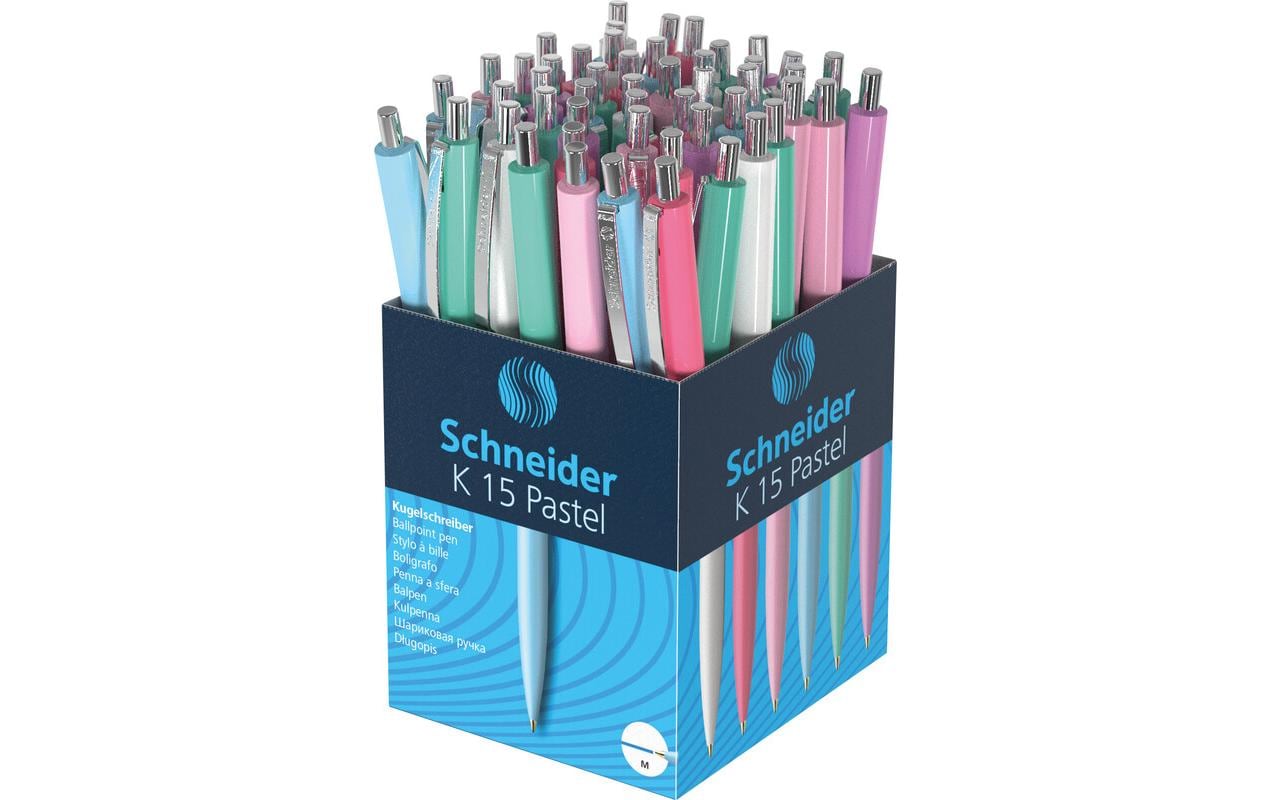 Schneider AG Schneider K15 Kugelschreiber – 50er Pack, sortierte Pastellfarben, Spitze 1,0 mm, nachfüllbar