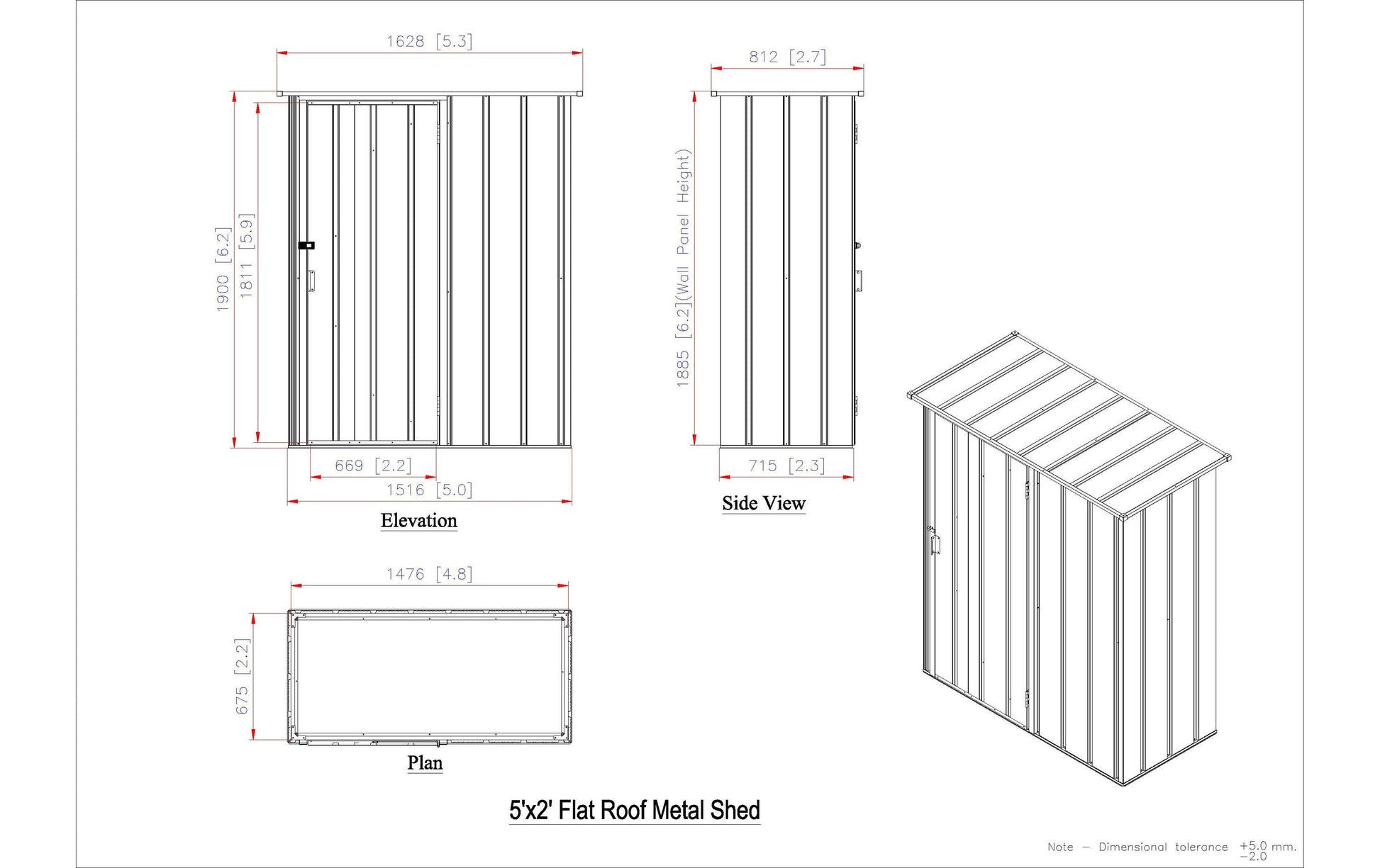 Duramax Easy-Store Shed 5 x 2 Aufbewahrungsbox – Metall, B 812 × H 1900 × T 1628 mm