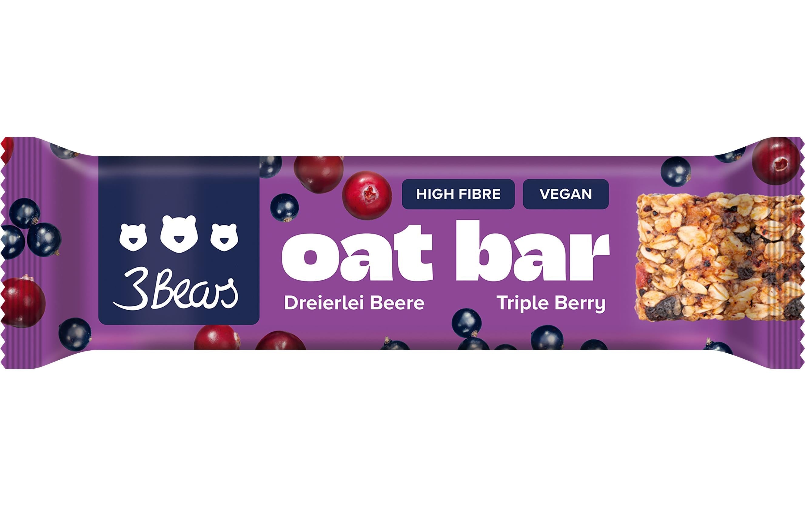 3bears Oat Bar Müesli-Riegel – Dreierlei Beere, vegan – 45 g