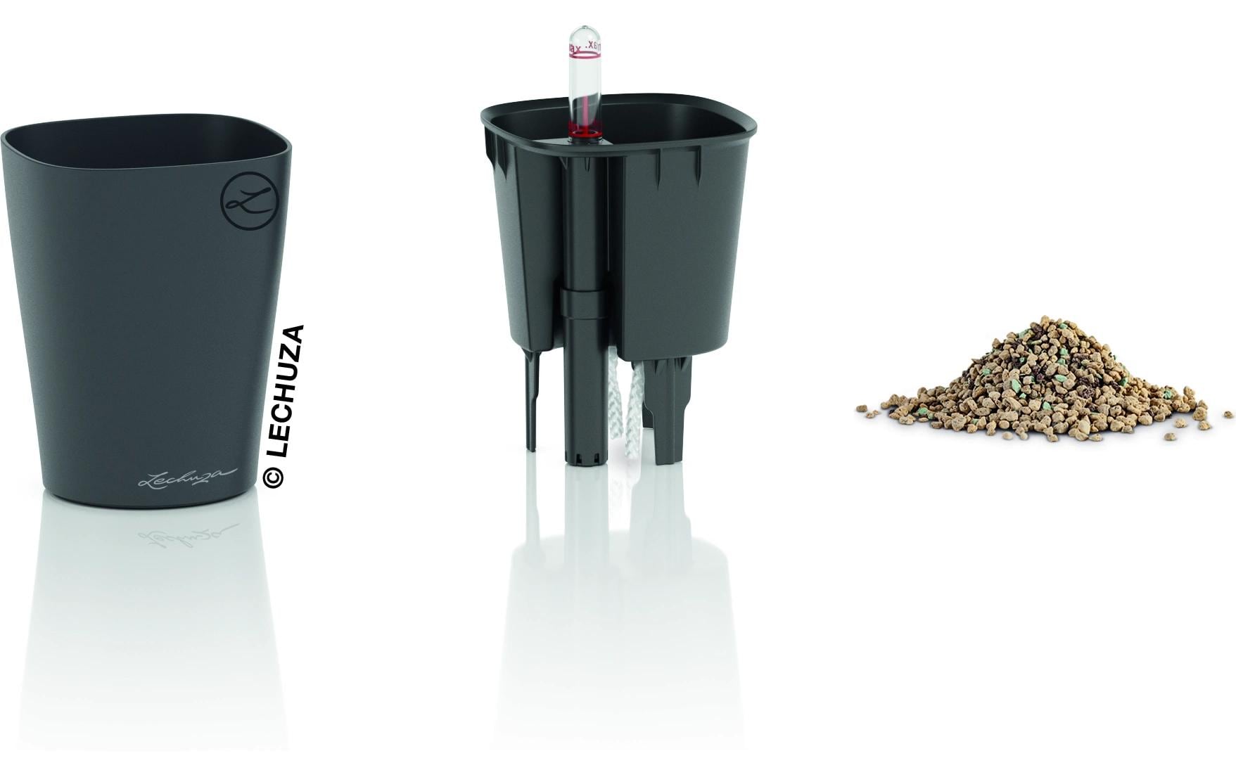 LECHUZA Pflanzgefäss – 500 ml, für den Innenbereich – Kunststoff, schwarz – Automatische Bewässerung
