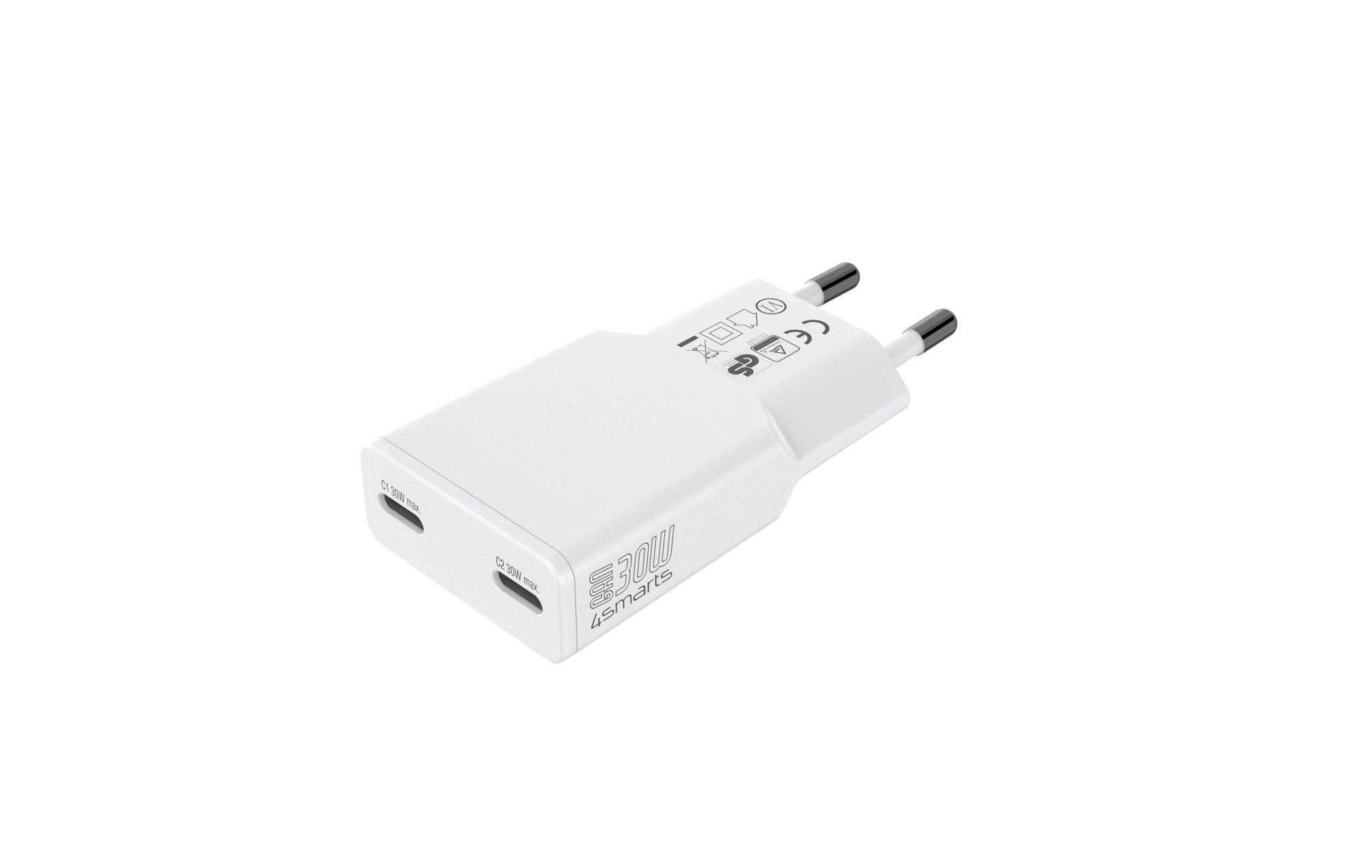 4SMARTS PDPlug Slim Dual USB-Ladegerät 30 W – USB-C×2 – PD, GaN – für Smartphone, Tablet – Weiss