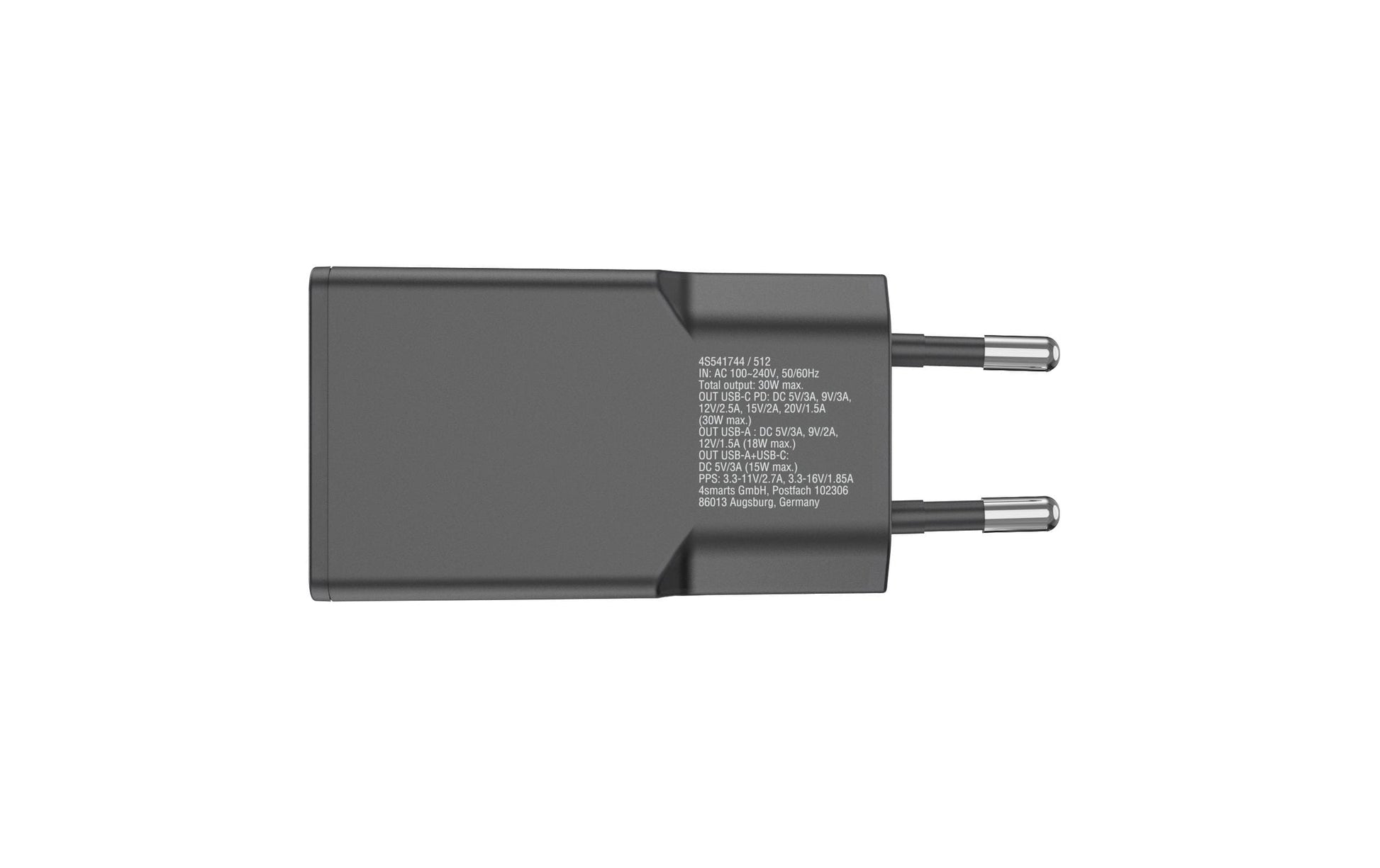 4smarts PDPlug Slim Duos USB-Ladegerät 30 W – USB-C×1, USB-A×1 – PD, GaN – Schwarz