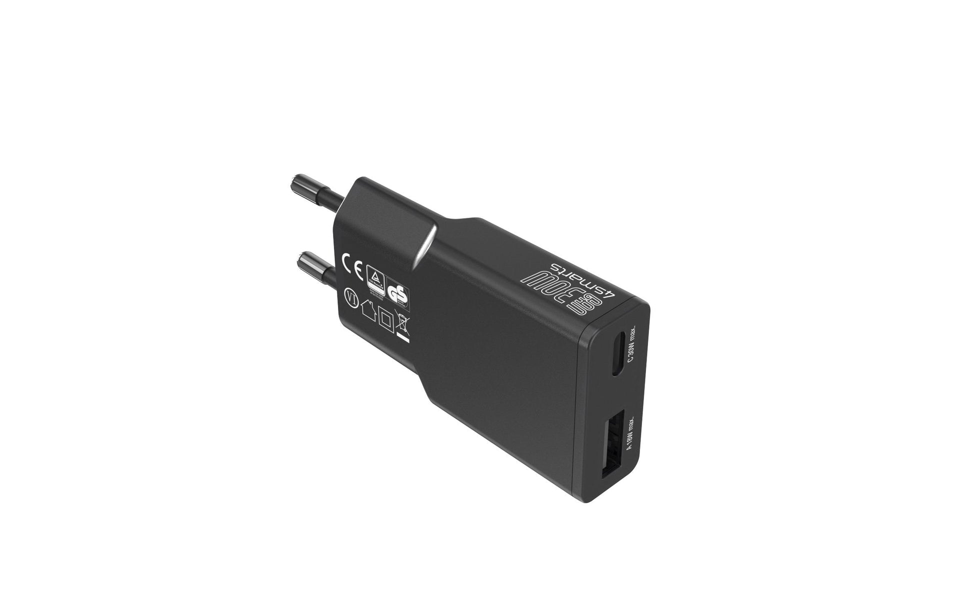 4smarts PDPlug Slim Duos USB-Ladegerät 30 W – USB-C×1, USB-A×1 – PD, GaN – Schwarz
