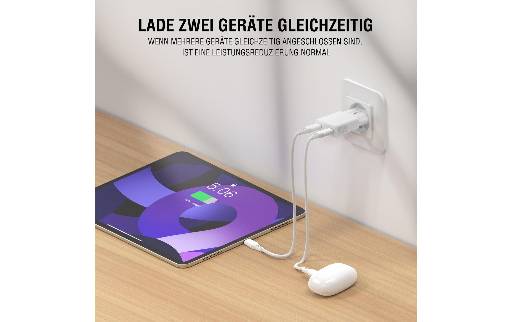 4SMARTS PDPlug Slim Dual USB-Ladegerät 30 W – USB-C×2 – PD, GaN – für Smartphone, Tablet – Weiss