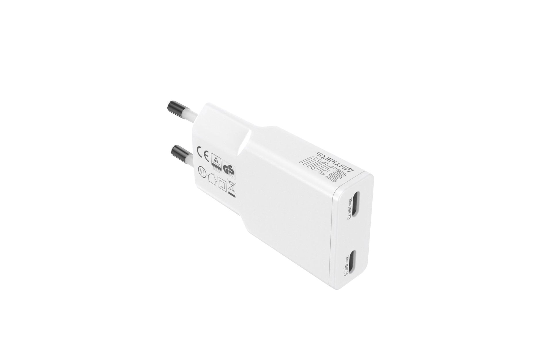 4SMARTS PDPlug Slim Dual USB-Ladegerät 30 W – USB-C×2 – PD, GaN – für Smartphone, Tablet – Weiss