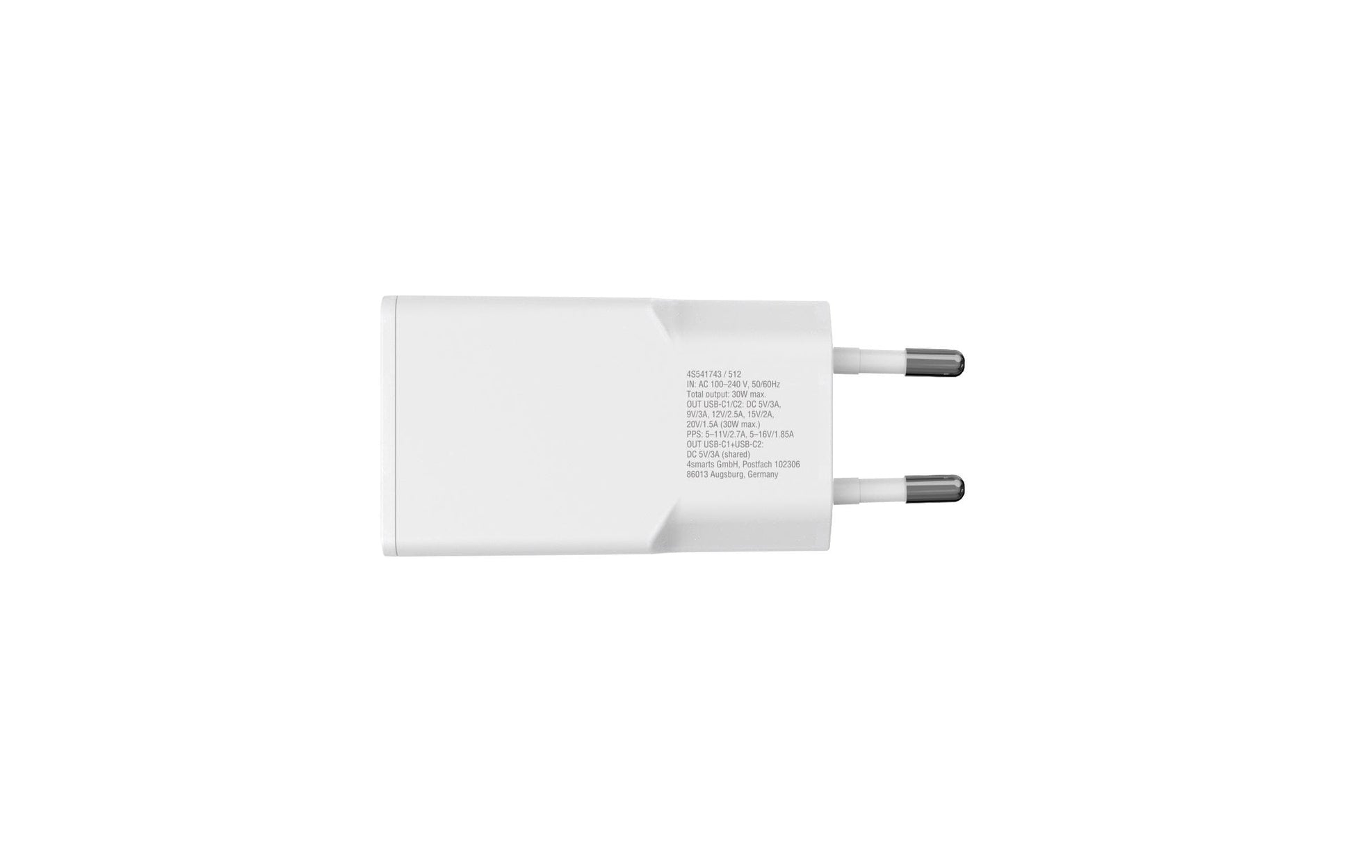 4SMARTS PDPlug Slim Dual USB-Ladegerät 30 W – USB-C×2 – PD, GaN – für Smartphone, Tablet – Weiss