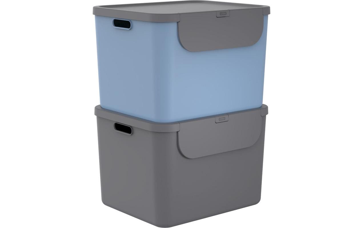 Rotho Recyclingbehälter Albula – 110 l – Recycling-Kunststoff, rechteckig – Anthrazit/Blau – 2-teilig, BPA-frei