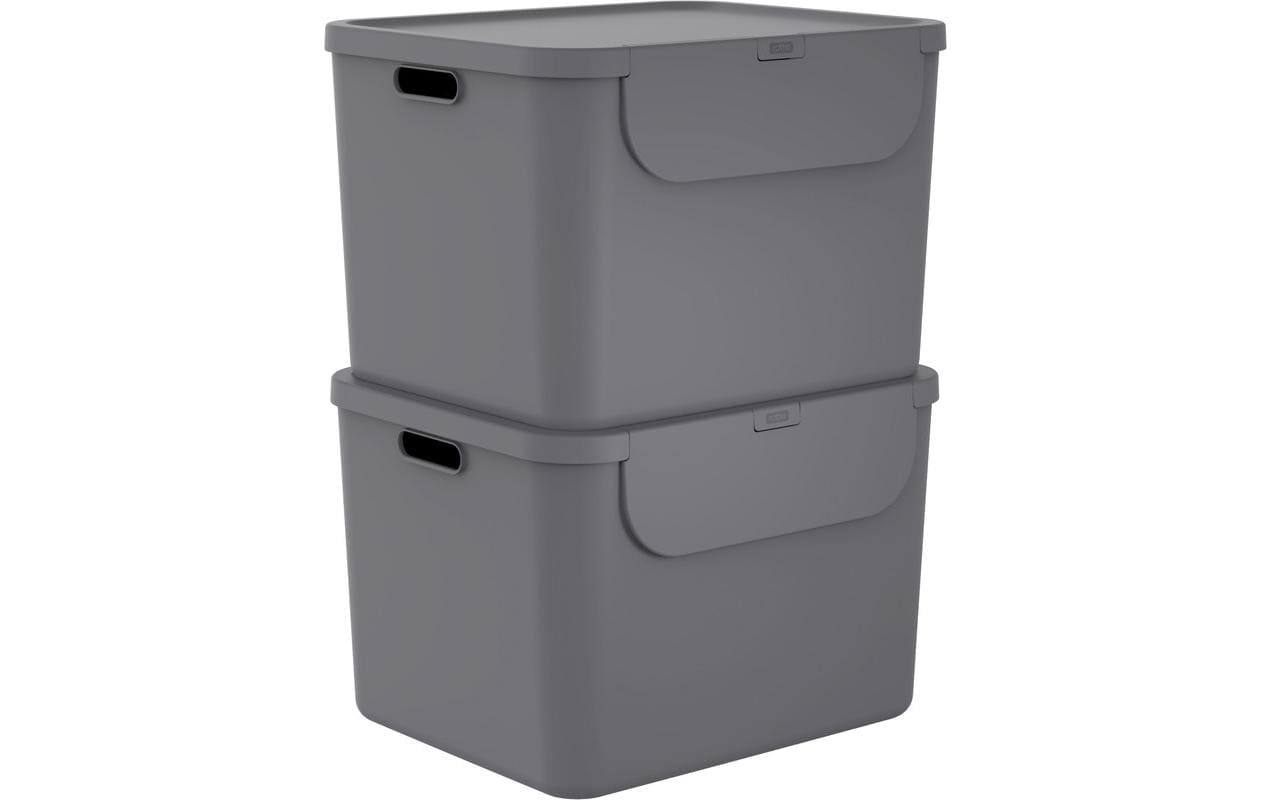 Rotho Recyclingbox Albula – 110 l – Recycling-Kunststoff (PP), rechteckig – Anthrazit – 2-teilig