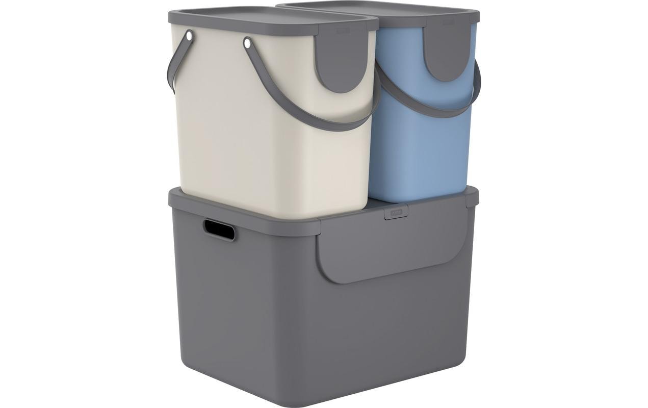 Rotho Recyclingbehälter ALBULA – 105 l – Recycling-Kunststoff, rechteckig – 3-fach – Anthrazit/Blau