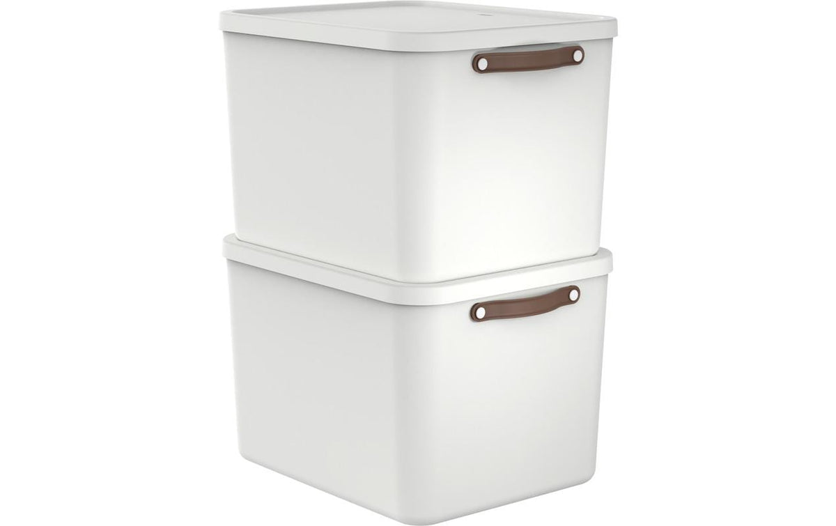 Rotho MALOJA Aufbewahrungsbox 55 l (Set 2-teilig) – Recycling-Kunststoff – Weiss – 523 × 340 × 405 mm