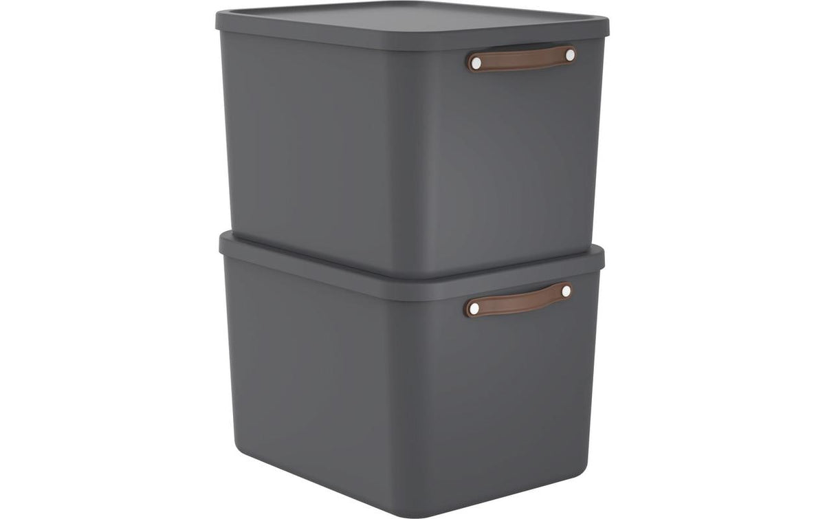 Rotho MALOJA Aufbewahrungsbox 55 l – Kunststoff – Grau – 523 × 340 × 405 mm – BPA-frei – 2-teiliges Set