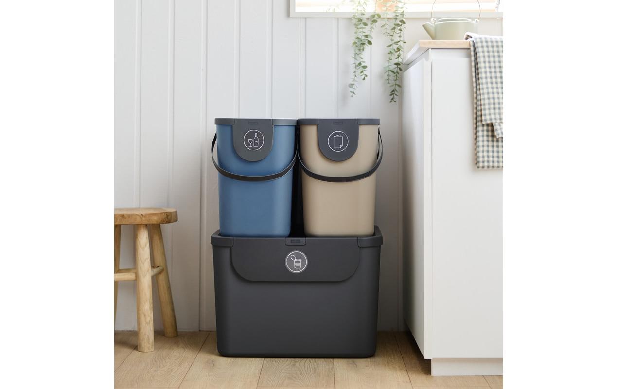 Rotho Recyclingbehälter ALBULA – 105 l – Recycling-Kunststoff, rechteckig – 3-fach – Anthrazit/Blau