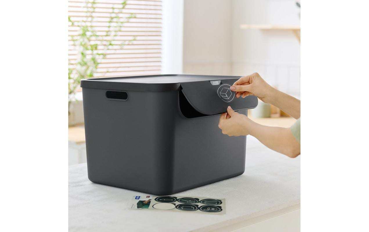 Rotho Recyclingbehälter ALBULA – 105 l – Recycling-Kunststoff, rechteckig – 3-fach – Anthrazit/Blau