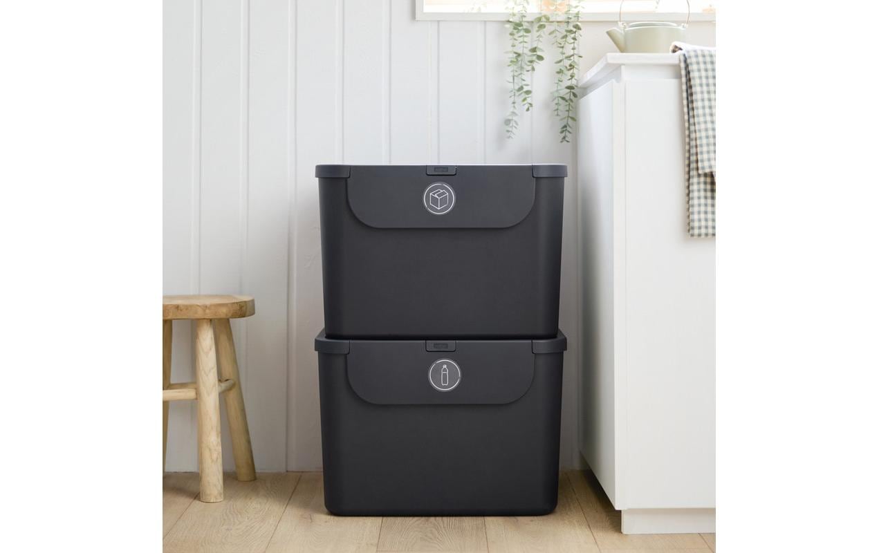 Rotho Recyclingbox Albula – 110 l – Recycling-Kunststoff (PP), rechteckig – Anthrazit – 2-teilig