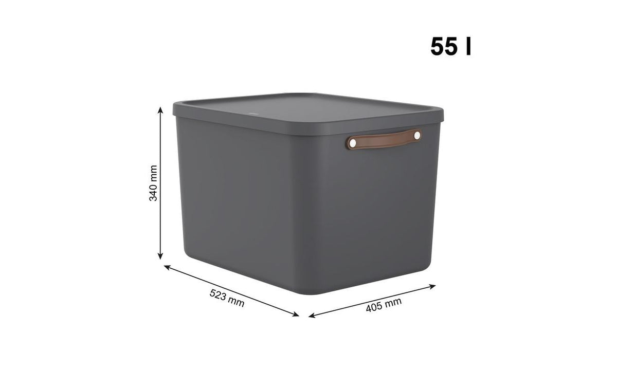 Rotho MALOJA Aufbewahrungsbox 55 l – Kunststoff – Grau – 523 × 340 × 405 mm – BPA-frei – 2-teiliges Set
