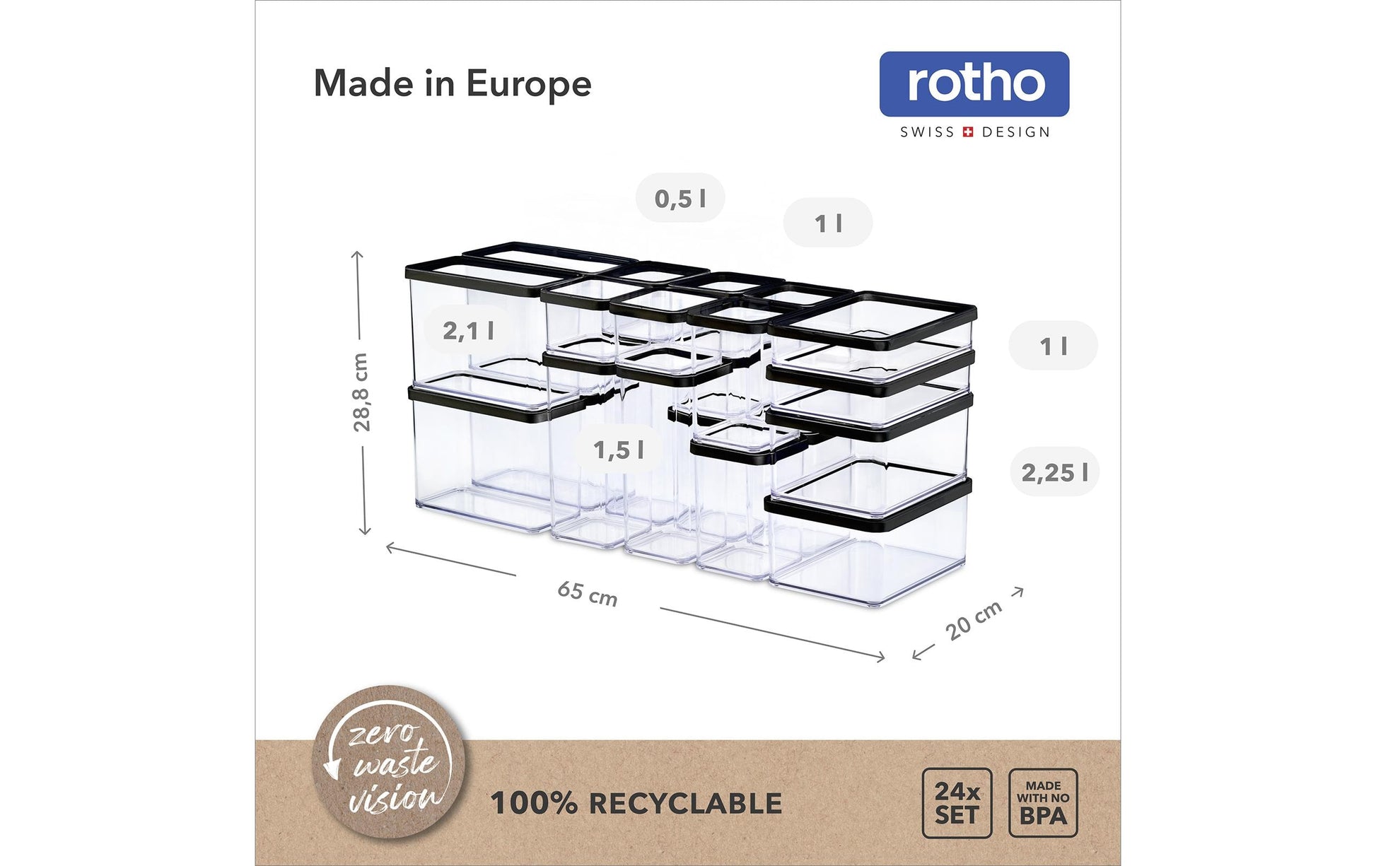Rotho Vorratsdose 27 l, 40 × 40 × 4 cm, Kunststoff (SAN), transparent/schwarz