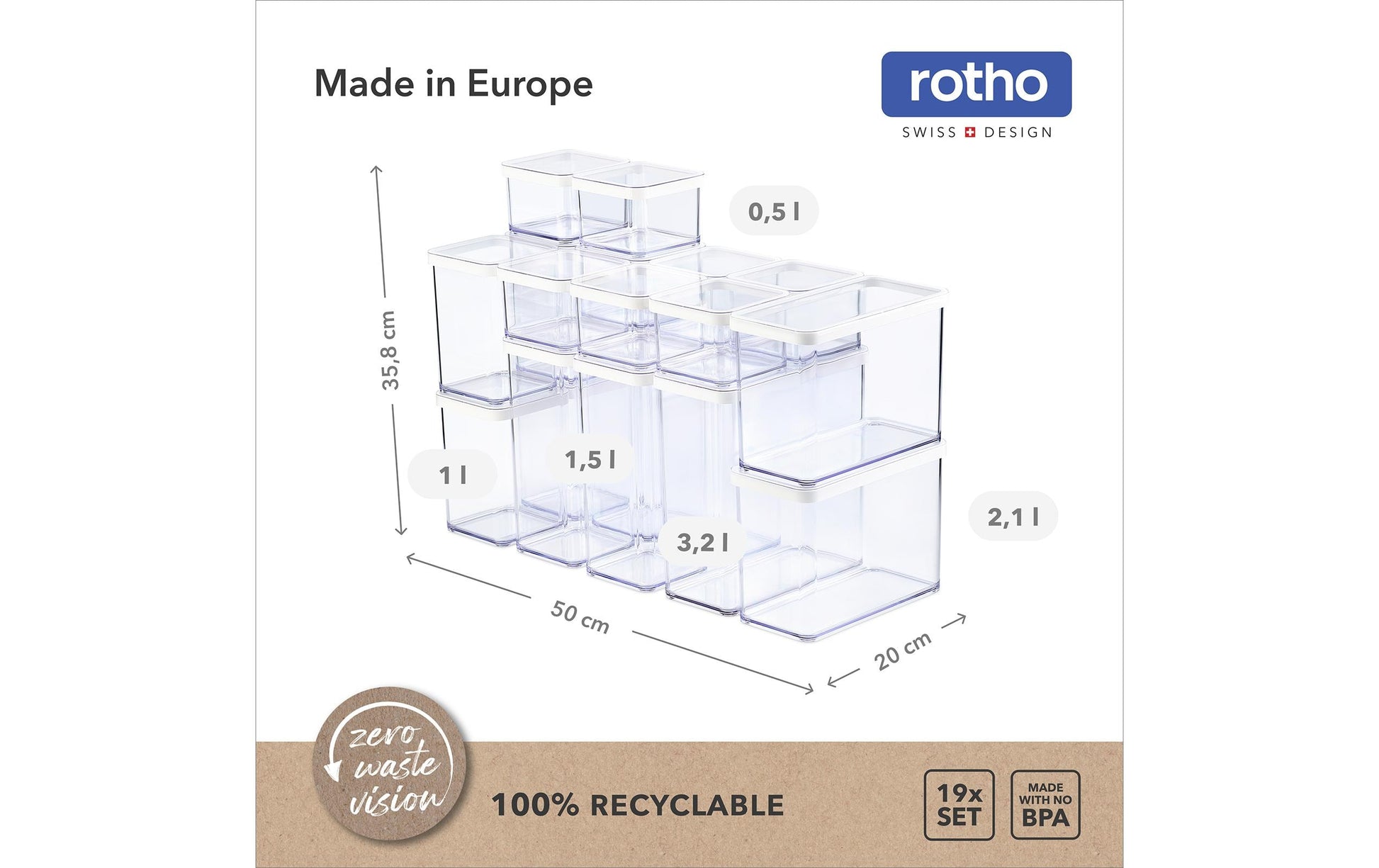 Rotho Vorratsdose 21 l, 5 × 7 × 2 cm, Styrol-Acrylnitril-Copolymer (SAN), transparent