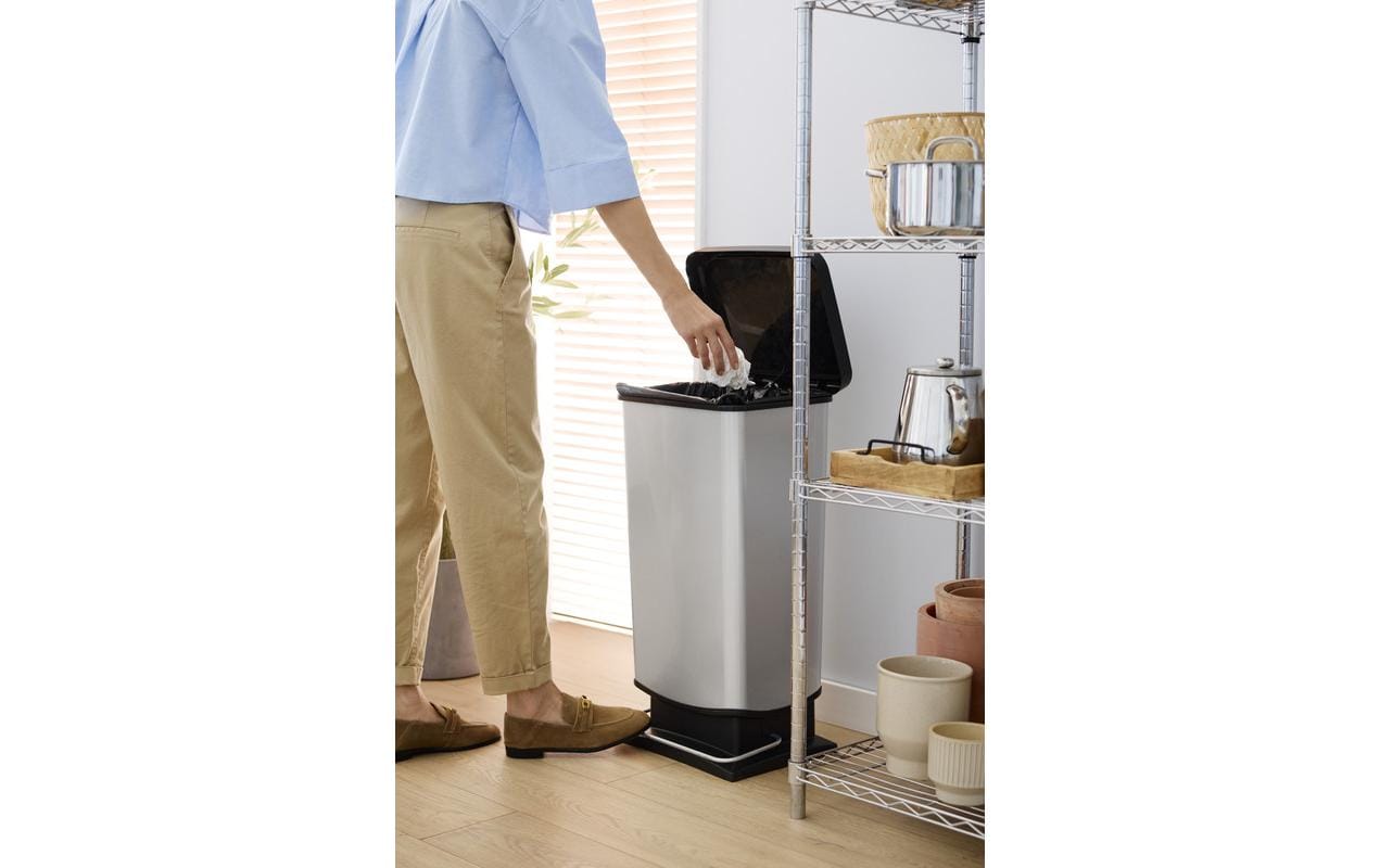 Rotho Treteimer Paso Pro – 30 l – Metall/Recycling-Kunststoff, rechteckig – Anthrazit – BPA-frei