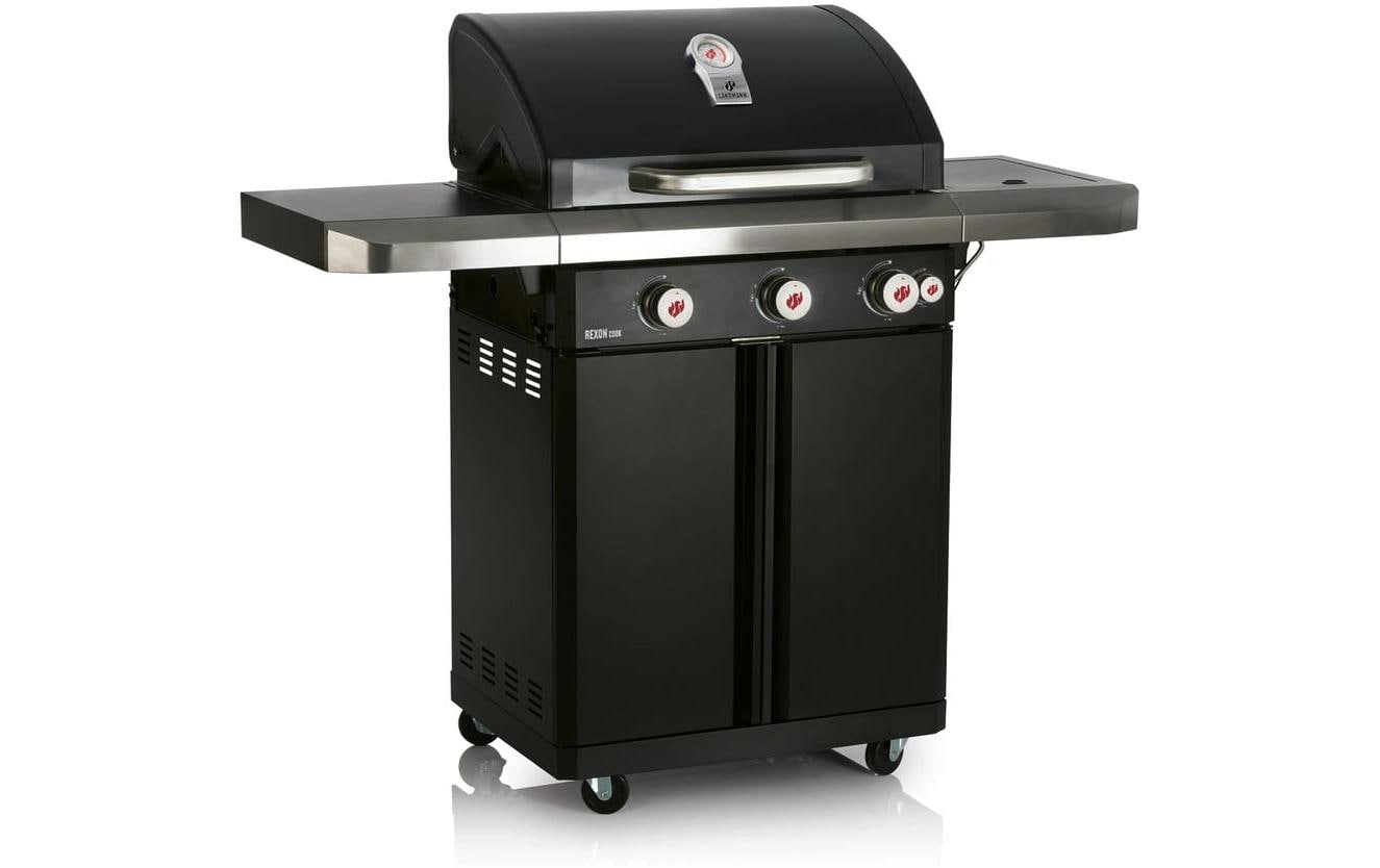 Landmann Gasgrill Rexon 3.1 – 3 Brenner, 2560 cm² Grillfläche, Thermometer & Fahr-Rollen – Schwarz/Edelstahl