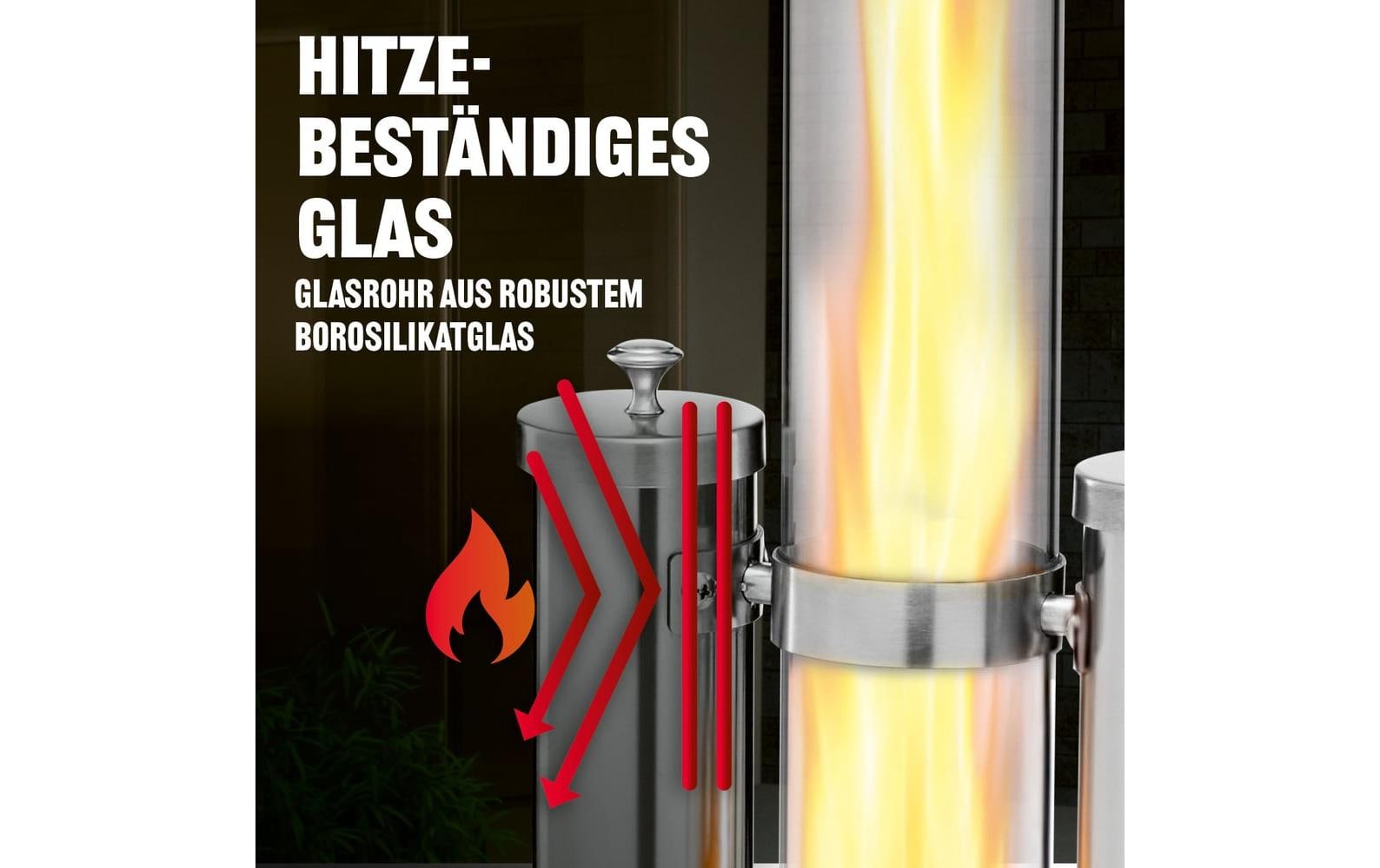 Landmann Stehleuchte Aussen Pellet-Fackel – 135 cm – Schwarz – Borosilikatglas, Edelstahl, Stahl