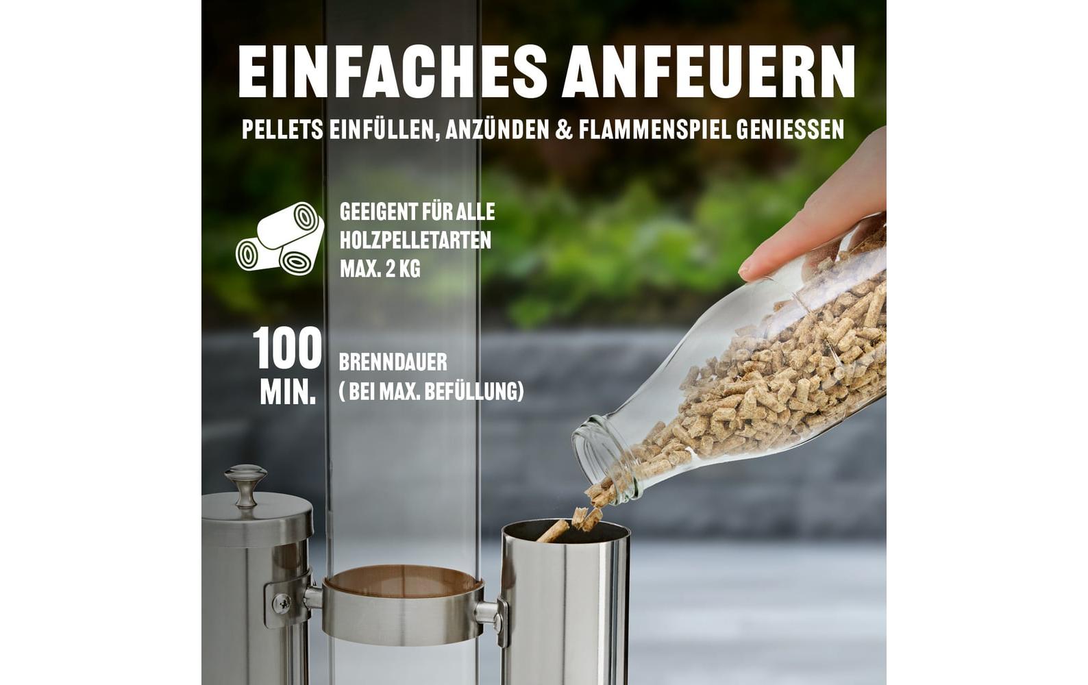 Landmann Stehleuchte Aussen Pellet-Fackel – 135 cm – Schwarz – Borosilikatglas, Edelstahl, Stahl