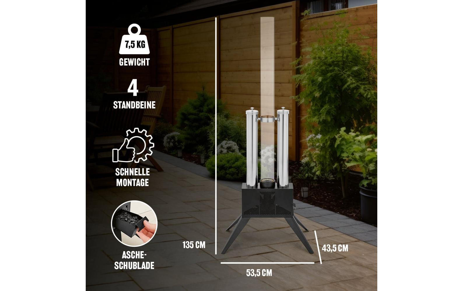 Landmann Stehleuchte Aussen Pellet-Fackel – 135 cm – Schwarz – Borosilikatglas, Edelstahl, Stahl