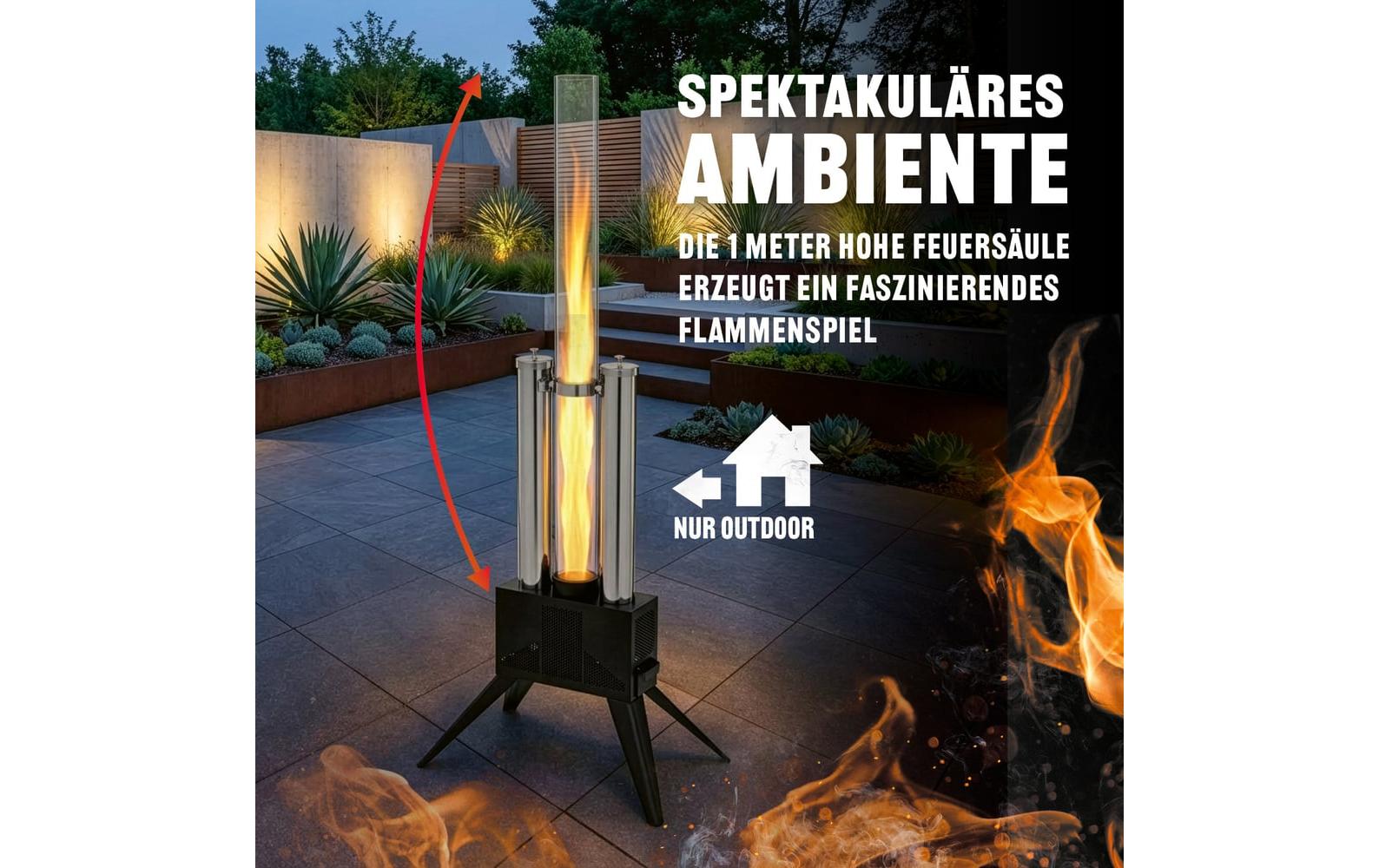 Landmann Stehleuchte Aussen Pellet-Fackel – 135 cm – Schwarz – Borosilikatglas, Edelstahl, Stahl