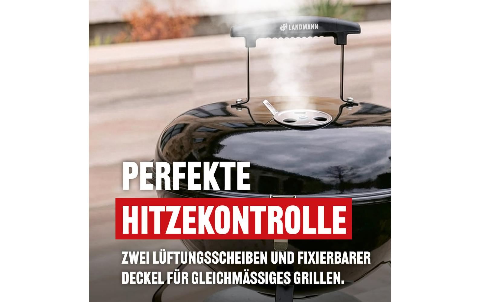 Landmann Holzkohle-Kugelgrill – Ø 36 cm, Edelstahl, Deckel – schwarz