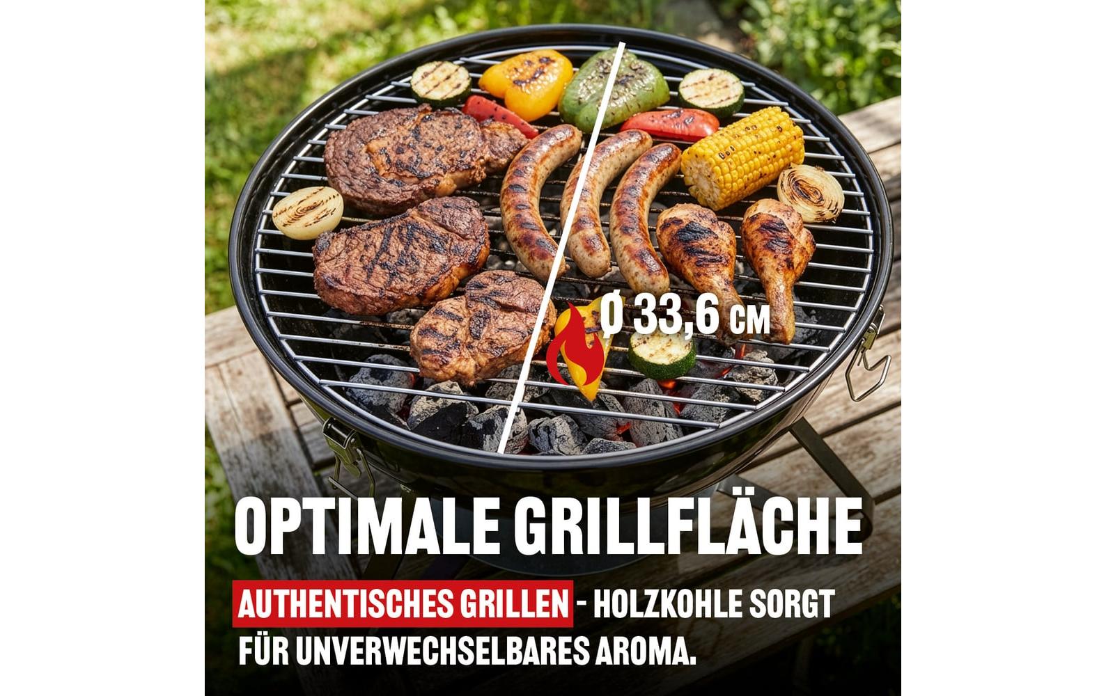Landmann Holzkohle-Kugelgrill – Ø 36 cm, Edelstahl, Deckel – schwarz