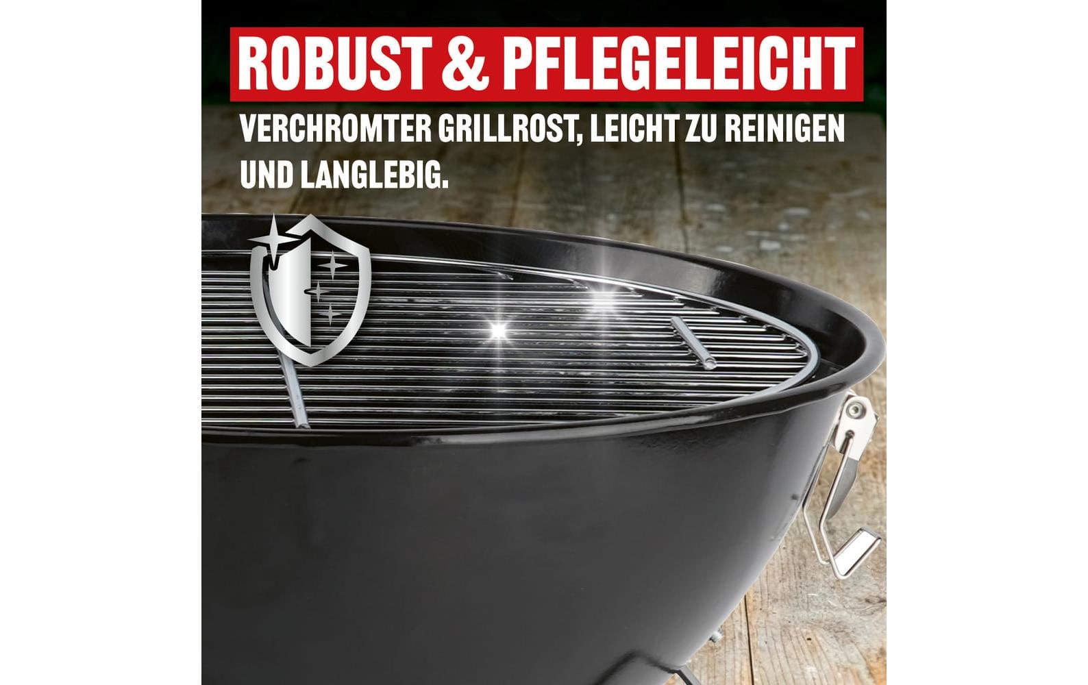 Landmann Holzkohle-Kugelgrill – Ø 36 cm, Edelstahl, Deckel – schwarz