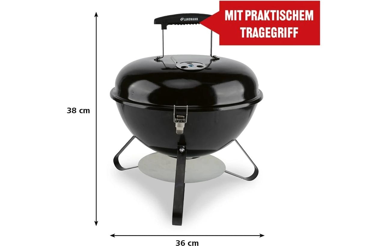 Landmann Holzkohle-Kugelgrill – Ø 36 cm, Edelstahl, Deckel – schwarz